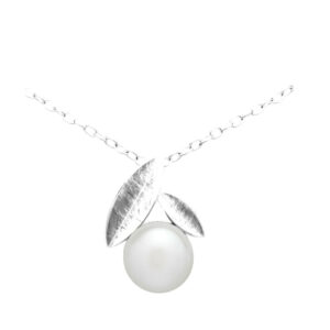 Silver Matte Leaf Pendant Decorated with Freshwater Pearl