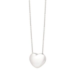 Sterling Silver Rhodium Plated Puffy Heart Necklace