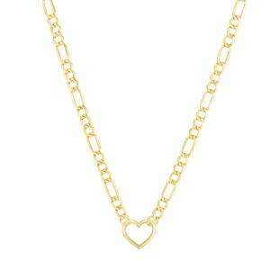 10K Yellow Gold Figaro Chain Heart Necklace