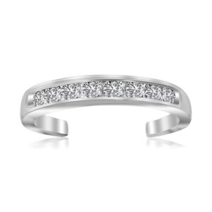 Sterling Silver Rhodium Finished Toe Ring With White Tone Cubic Zirconia Accents